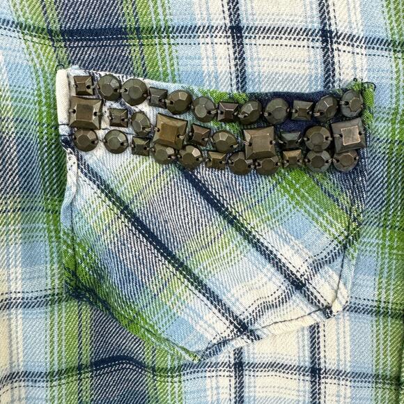 Abercrombie & Fitch Women Plaid Flannel Studded Button Front Shirt Green Size XS - Picture 7 of 12